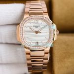 Swiss Replica Patek Philippe Nautilus Diamond Bezel Rose Gold Ladies Watch 